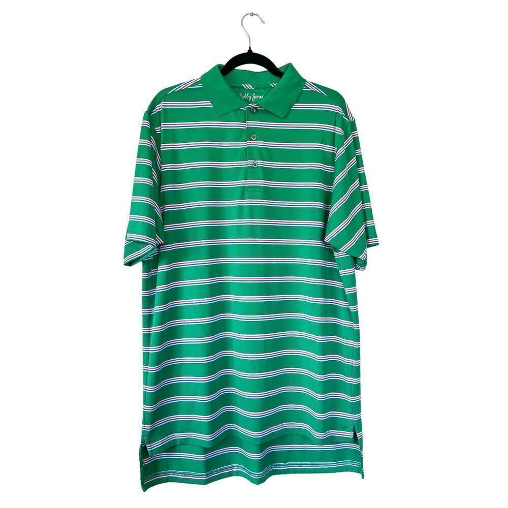 Bobby Jones X-H20 Golf Performance Green Striped Polo Size Large